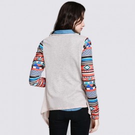 Open Front Collarless Printed Asymmetric Cardigan