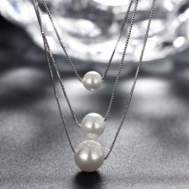 925 Sterling Silver Triple Pearl Necklace