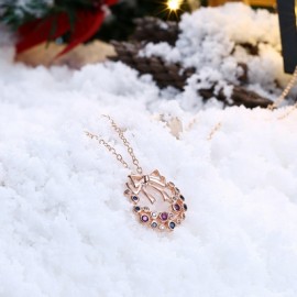Colorful Zircon Christmas Necklace with A Bow for Women
