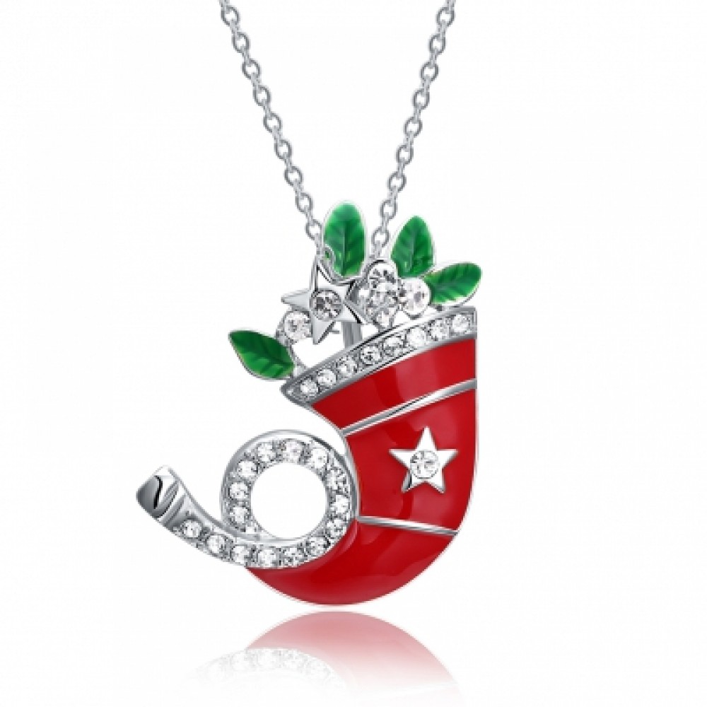 Christmas Drip-Oil Santa Hat Necklace White/Platinum Plated