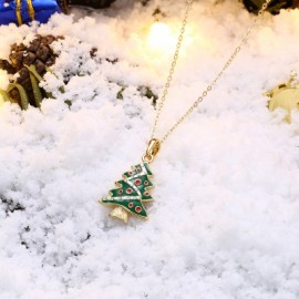 Christmas Dripping Oil Christmas Tree Necklace White/Gold Plated