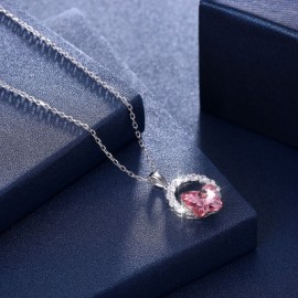 Butterfly Romantic Round Pendant Necklace Pink/Platinum Plated
