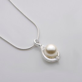 Pearl Necklace Set with Stone Drop Pendant Silver Necklace Set with Pearl