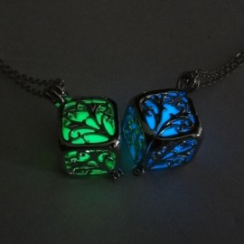 Silver Hollow Out Cube Light Glowing Pendant Necklace