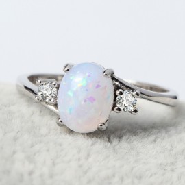 Oval Cut Opal Diamond Ring Birthday Gift