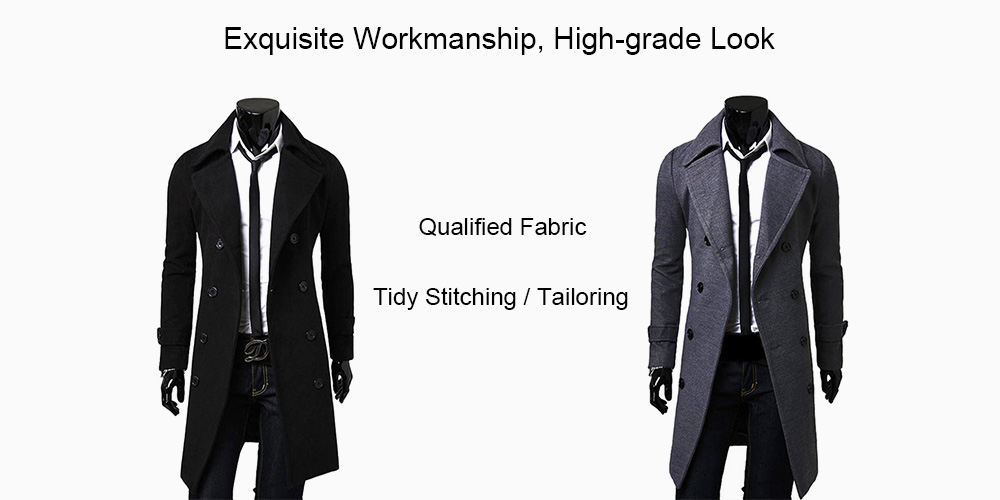 Men Fashionable Turn-down Collar Long Wind Coat