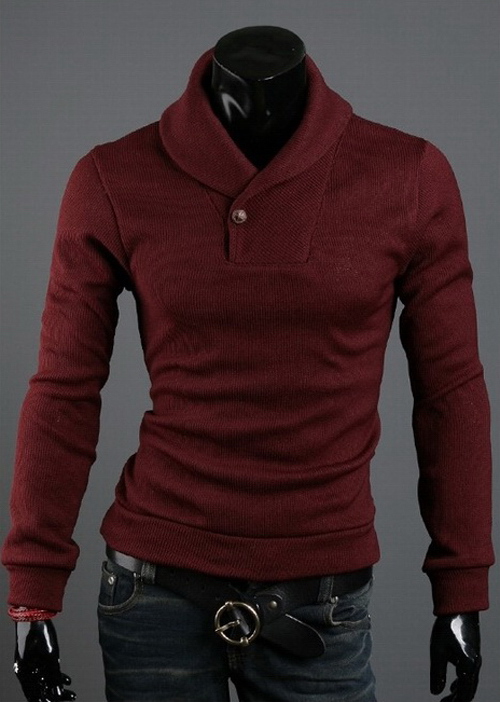 Korean Style Turndown Collar Button Embellished Long Sleeves Men's Cotton Blend Sweater